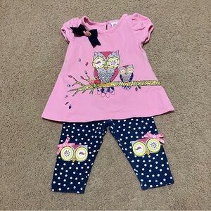 Rare Editions Short Sleeve Shirt & Pant Set outfit Girls Sz 3m